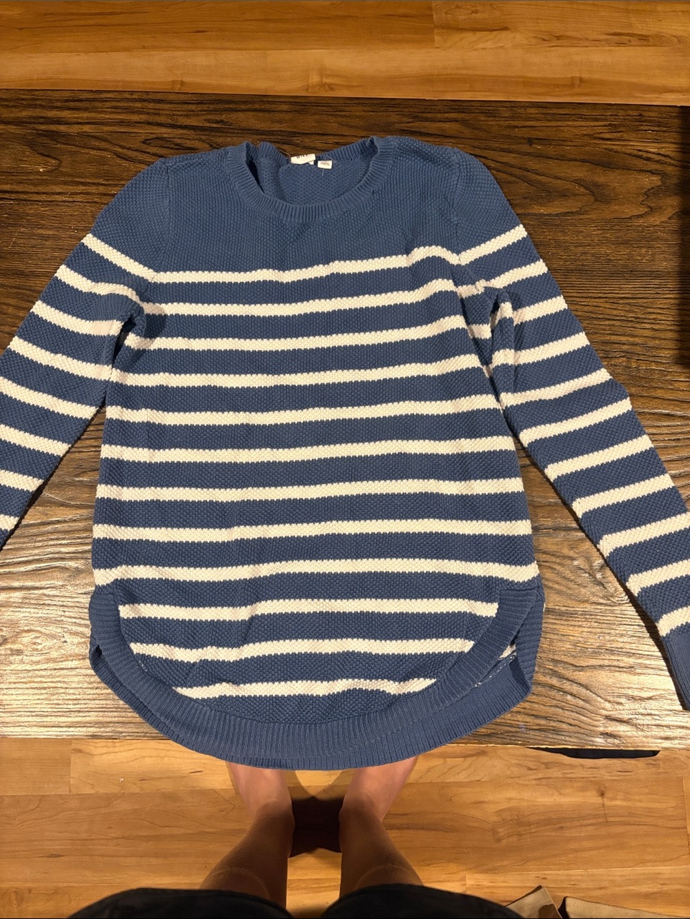 GAP Blue and White Striped Crewneck Sweater